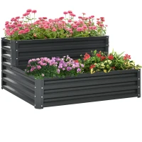 Outsunny 2 Tier Raised Garden Bed, 47" x 40" x 23" Galvanized Steel Planter Box for Vegetables, Flowers, and Herbs, Dark Grey(m-2)