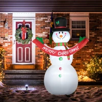 HOMCOM Inflatable Snowman Christmas Yard Outdoor Decoration with Banner LED Lights(m-1)