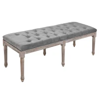 HOMCOM Bedroom End of Bed Bench, 56" Upholstered Entryway Bench with Button Tufted, Thick Padding and Wood Legs, French Vintage Style Linen-Feel Ottoman Bench for Hallway, Living Room, Gray(m-11)
