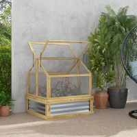 Outsunny Raised Garden Flower Bed Kit with Greenhouse, Wooden Cold Frame Planter, 35.5" x 31.5" x 36", Natural(m-10)