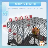 PawHut Hamster Cage with Deep Glass Bottom, Tunnel Tube System, Platforms, Hut, Exercise Wheel, Water Bottle, 24" x 16" x 22"(m-4)