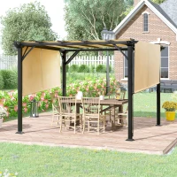 Outsunny 10' x 10' Retractable Pergola Canopy, Outdoor Gazebo with Sun Shade Canopy and Steel Frame, for Backyard, Garden, Patio, Deck, Beige(m-8)