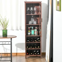 HOMCOM Tall Wine Cabinet, Bar Display Cupboard with 12-Bottle Wine Rack, Glass Door and 3 Storage Compartment for Living Room, Home Bar, Dining Room, Walnut(m-7)