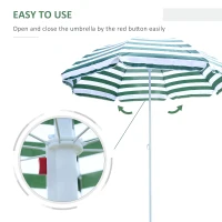 Outsunny 6FT Round Beach Umbrella with Tilt Mechanism, Outdoor UV Protection Sun Shaded Canopy with Push Button, Striped Green(m-4)
