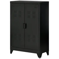 HOMCOM Metal Storage Cabinet, Industrial Sideboard Buffet Cabinet with 2 Louvered Doors, Adjustable Shelves, Black(m-11)