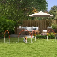 PawHut Dog Agility Kit Pet Obstacle Course Training Equipment Outdoor with Weave Poles, Carry Bag, Orange(m-1)