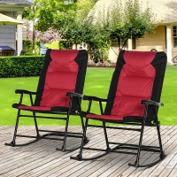 Outsunny 2 Piece Outdoor Patio Furniture Set with 2 Folding Padded Rocking Chairs, Bistro Style for Porch, Camping, Balcony, Red(m-10)