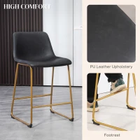 HOMCOM Counter Height Stools Set of 2, PU Leather Upholstered Stools for Kitchen Island, Modern Bar Chairs, Dark Grey(m-5)