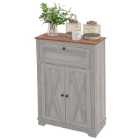 HOMCOM Farmhouse Sideboard Storage Cabinet with Doors and Drawer for Kitchen, Living room, 23.5"x11.75"x34.5", Light Gray(m-1)