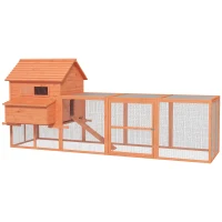 PawHut 145" Wooden Chicken Coop with Run & Inner Hen House Space(m-1)