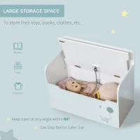 Qaba Kids Wooden Toy Storage Box Organizer Chest 2 in 1 Design with Gas Stay Bar 23.5" x 11.75" x 19.75" Light Blue(m-5)