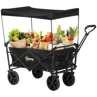 Outsunny Steel Frame Folding Garden Cart, Collapsible Wagon Cart with Removable Canopy, Telescopic Handle and Carrying Bag(m-11)