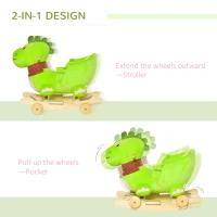Qaba Baby Rocking horse Kids Interactive 2-in-1 Plush Ride-On Toys Stroller Rocking Dinosaur with Wheels and Nursery Song(m-4)