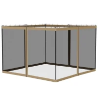 Outsunny Replacement Mosquito Netting for Gazebo 10' x 10' Black Screen Walls for Canopy with Zippers for Parties and Outdoor Activities, Khaki(m-11)