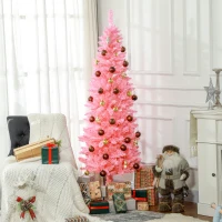 HOMCOM 6ft Tall Pencil Artificial Christmas Tree with 479 Branch Tips with Steel Base, Pink(m-9)