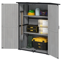 Outsunny Wood Storage Shed, Outdoor Garden Shed with Asphalt Roof, 2 Shelves, Lockable Doors and Adjustable Feet, Gray