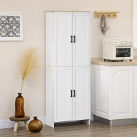HOMCOM 67" 4-Door Kitchen Pantry Cabinet, Freestanding Storage Cabinet Cupboard with Adjustable Shelves, White(m-8)