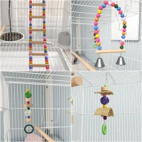 PawHut 52" Bird Cage with Rolling Stand, Toys, for Budgies Canaries White(m-9)