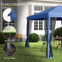 Outsunny 10' x 10' Pop Up Canopy Tent with Netting, Instant Gazebo, Screen House Room with Carry Bag, Height Adjustable, for Outdoor, Garden, Patio, Camping, Blue(m-6)