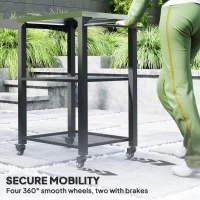 Outsunny Outdoor Grill Cart w/ Foldable Side Table, 3-Tier Pizza Oven Stand w/ Stainless Steel Tabletop, Hooks, Wheels(m-7)