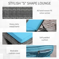Outsunny Wicker Chaise Lounge Chair Outdoor PE Rattan Cushioned Patio Sun Lounger with 5-Level Adjustable Backrest & Wheels for Easy Movement, Sky Blue(m-6)
