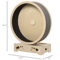 PawHut Round Hamster-Wheel Style Cat Exercise Wheel with Carpet Runway, Wooden Sisal-Covered with Unique Design Grey(m-3)