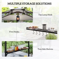 Outsunny 8' x 5' Grill Gazebo, Double Tiered Barbecue Grill Gazebo Shelter with Side Awning, 2 Side Shelves, 6 Hooks, Light Grey(m-6)