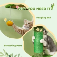 PawHut Floor to Ceiling Cat TreeTower with 90.5"-108" Adjustable Height, Scratching Posts, Hammock, Comdo, Toy Ball, Green(m-9)