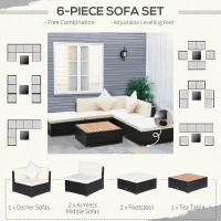 Outsunny 6 Piece Patio Furniture Set, All Weather Outdoor Rattan Sectional Sofa Couch with Chaise Lounge Sides, Coffee Table & Chairs, Conversation Set with Pillows & Cushions, Gray(m-7)