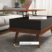 HOMCOM Lift Top Coffee Table with Hidden Compartments and Wood Legs, Walnut(m-6)