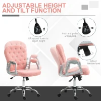 Vinsetto Button Tufted Desk Chair, Home Office Chair with Padded Armrests, Adjustable Height and Swivel Wheels, Pink(m-4)