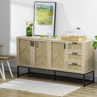 HOMCOM Buffet Cabinet, Coffee Bar Cabinet with Drawers and Adjustable Shelves, Oak(m-1)