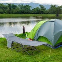 Outsunny Folding Camping Cot with Mattress & Pillow, Double Layer Oxford Heavy Duty Sleeping Cot with Carry Bag Dark Grey(m-8)