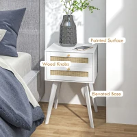 HOMCOM Boho Night Stands Set of 2, Bedside Tables with 2 Rattan Drawers, Square End Tables for Bedroom, Living Room(m-6)