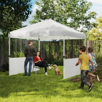Outsunny 10' x 10' Pop Up Canopy Tent with 2 Half Sidewalls, UV50+ Instant Sun Shelter with Wheeled Carry Bag, White(m-2)