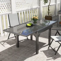 Outsunny 35"-71" Expandable Outdoor Table with Tempered Glass Top, Metal Frame, for 4-6 Person, for Lawn, Garden, Backyard(m-7)