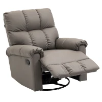 HOMCOM Rocker Recliner Chair with Overstuffed Back and Seat, Faux Leather Manual Reclining Chair with Footrest and 360 Swivel Rotation Base for Living Room, Brown(m-1)