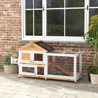 PawHut 65" Wooden Rabbit Hutch, Pet Playpen with Openable Roof, Storage Box, for Rabbits and Small Animals, Yellow(m-1)