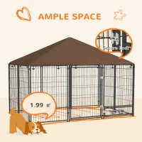 PawHut 6.9' x 4.6' x 5' Outdoor Dog Kennel with Canopy, Rotating Bowls, Coffee(m-9)