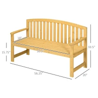 Outsunny 56" Outdoor Wood Bench, 2-Seater Garden Bench with Backrest and Armrest, Patio Bench for Patio, Porch, Poolside, Balcony, Natural(m-3)
