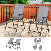 Outsunny Set of 2 Outdoor Folding Chairs, Stackable Patio Dining Chairs with Armrests, Metal Frame, Gray(m-7)