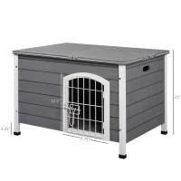 PawHut 31"L Wooden Decorative Dog Cage Kennel Wire Door with Lock Small Animal House with Openable Top Removable Bottom Gray(m-3)