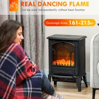 HOMCOM Electric Fireplace Heater, Freestanding Fireplace Stove with Realistic Flame Effect Overheat Protection 750W/1500W Black(m-4)