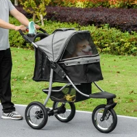 PawHut Luxury One-click Folding Pet Stroller Dog/Cat Travel Carriage with Wheels Adjustable Canopy Zippered Mesh Window Door Grey and Black(m-10)