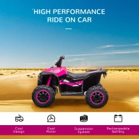 Aosom 12V Kids ATV Quad Car with Forward & Backward Function, Wear-Resistant Wheels, Music, for Toddlers 3-5 Years Old, Pink(m-4)