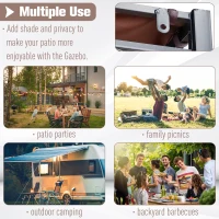 Outsunny 10x8ft Patio Metal Gazebo with Extendable Side Awning Outdoor Shelter Garden Sun Shade Canopy Deck Door Window Awning Brown(m-5)