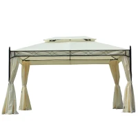 Outsunny 10x13ft Garden Gazebo Double-Tiered with Curtain Outdoor Shelter Backyard Canopy Cream White(m-11)