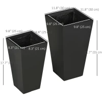 Outsunny Set of 2 Tall Planters with Drainage Holes, 22" / 18" Outdoor Flower Pots for Patio, Yard, Garden, Black(m-3)