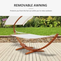 Outsunny Outdoor Hammock with Stand & Accessories, Heavy Duty Wooden Frame, Sun Shade Visor Canopy, Indoor Outside Boho Style Nap Bed, Natural Cotton, White(m-7)