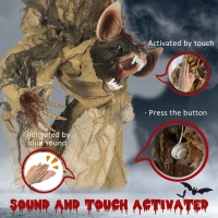 Outsunny 28" Life Size Outdoor Halloween Decorations Hanging Bat Opening Month, Animated Prop with Sound and Motion Activated Light Up Eyes, Sound and Laughter(m-6)